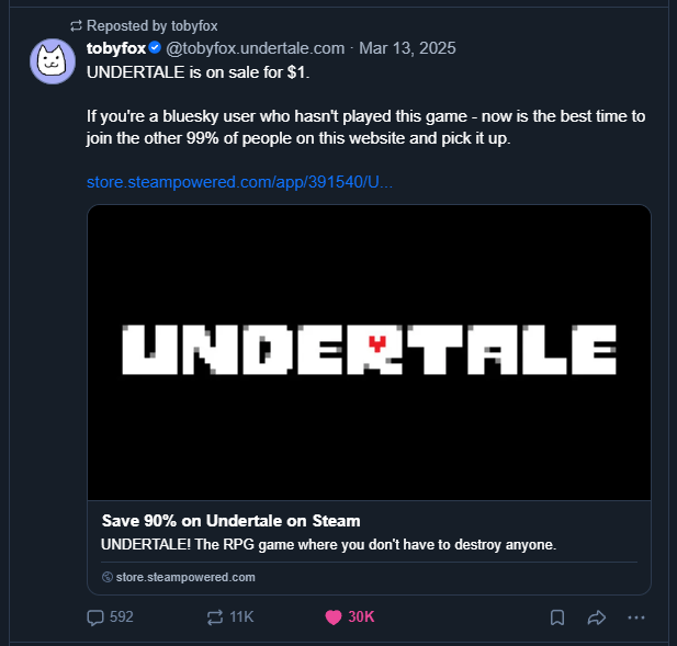 CDbagellover's tweet photo. remember what happened last time undertale was on sale https://t.co/AkmDluW507