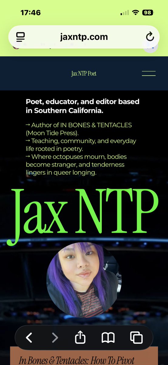 Cellosea1986's tweet photo. Pre-order @JaxNTP debut poetry collection &amp; read advance praises for IN BONES &amp; TENTACLES 🦑 🩻🐙

https://t.co/Or0jwOpl0U

#inbonesandtentacles #jaxntp #happypride #poetrybook #amreading #poetsandwriters #poetrycommunity https://t.co/Tj5J5SKhql
