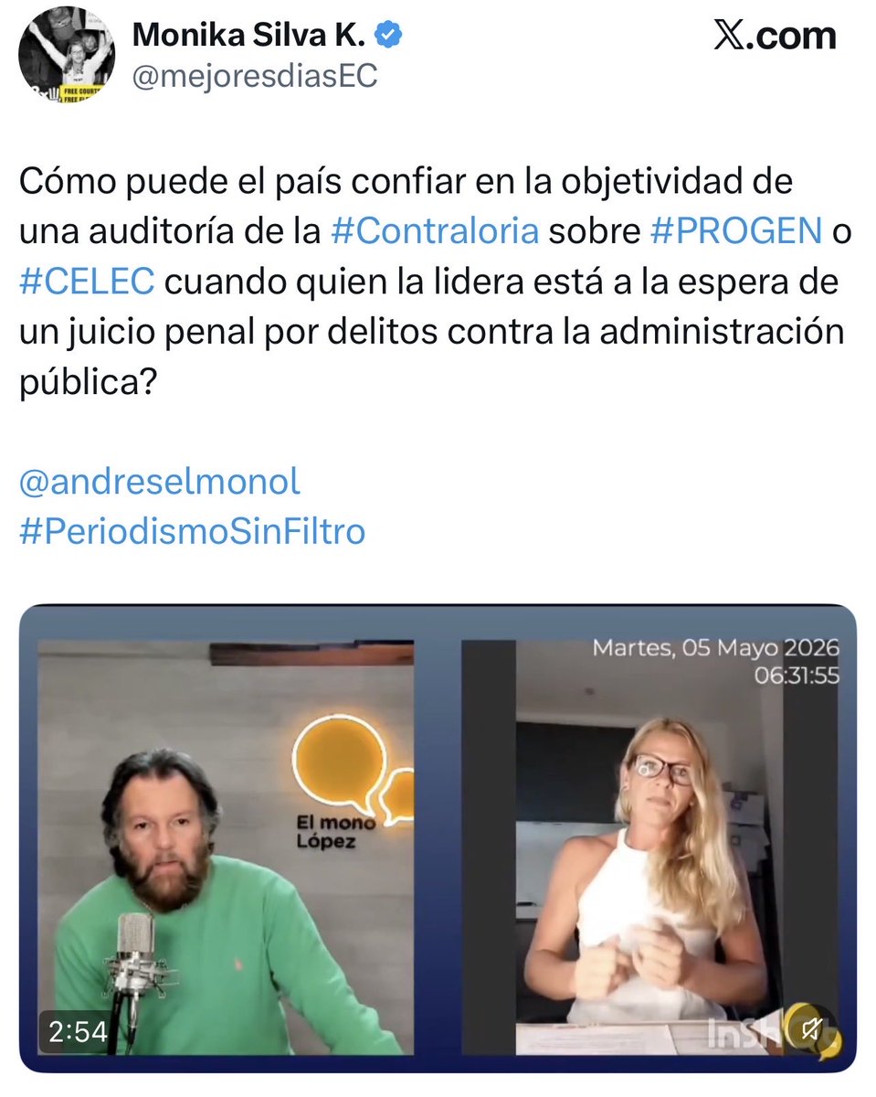 VCRNoticias's tweet photo. 🔴 Monika Silva (@mejoresdiasEC) denunció CIENTOS de actos de corrupción en Santa Elena.
Gracias a ella, decenas de casos empezaron a investigarse.

El Estado sabía que tenía amenazas de MUERTE.
No la protegieron.
No les importó.

Mientras tanto, @CarlosVerareal no investiga, no denuncia, viaja en carro blindado del Estado y con guardaespaldas policías.

#JusticiaParaMonikaSilva