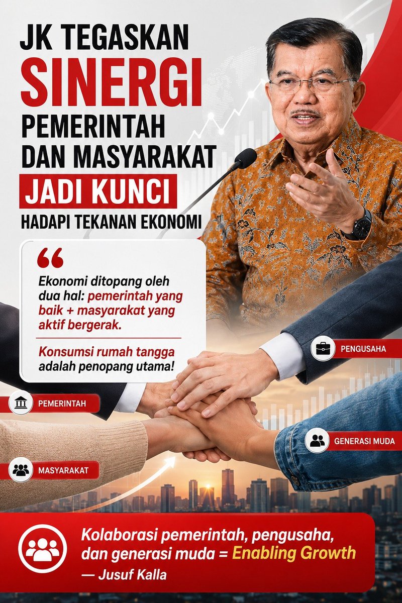YuliEnd4h's tweet photo. Dalam menghadapi tekanan ekonomi Pemerintah memiliki peran penting untuk membantu masyarakat.
Menurut #jusufkalla keberhasilan suatu negara ditentukan oleh sinergi antara negara, pemerintah dan pelaku ekonomi.

@Pak_JK https://t.co/KbwOVdbpaC