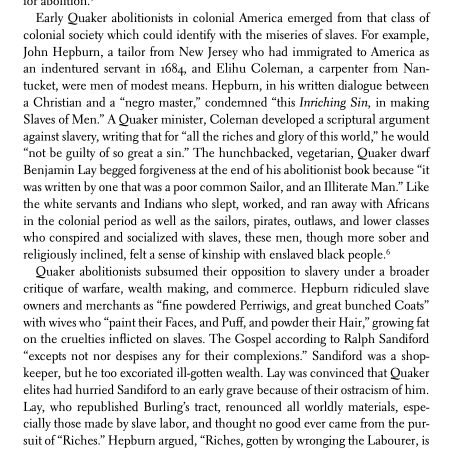 ContingentWest's tweet photo. Great stuff on the roots of New World Quaker abolitionism in the anti-capitalism of modest artisans and workers (from Manisha Sinha's The Slave's Cause) https://t.co/BrzRf57Na0
