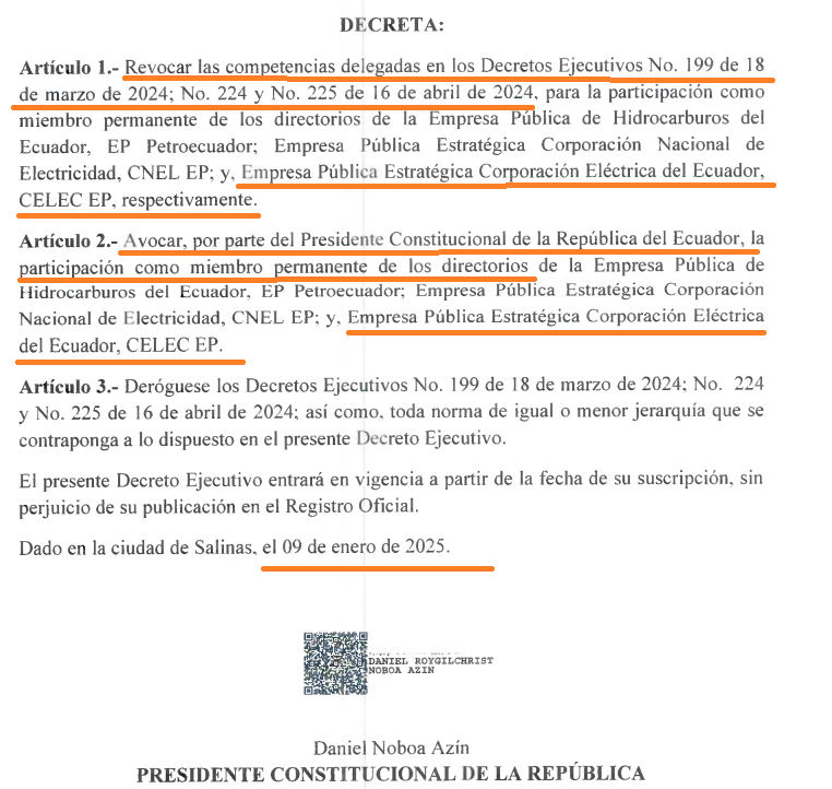 dolarizacionEc's tweet photo. Progen, ATM y ahora Power Teach. El atraco millonario al Estado ecuatoriano no termina

No solo fue Progen, Austral Technical (ATM), sino que se extendió a Power Tech Consortium (PTC). Los contratos adjudicados por CELEC, en el marco de la emergencia 2024, conforme información del portal de compras públicas, ascendió a USD 820, 7 millones. De ese total, los contratos adjudicados seriamente cuestionados suman hasta ahora USD 354 millones, con el agravante de que se hicieron pagos recurrentes y no hay un megavatio generado e integrado al sistema interconectado de energía eléctrica del país. 

El contrato emergente adjudicado a Power Teach Consortium (PTC) fue por USD 95 millones (ver cuadro sacado del portal de compras públicas)👇, para la puesta en marcha de generadores termoeléctricos en la Subestación “San Juan” de Manta. Al parecer el contrato se terminó “unilateralmente”, pero de acuerdo a lo revelado por varios medios de comunicación, lo que se evidencia es el mismo esquema y hasta las mismas personas quienes habrían participado en los atracos de Progen y Austral, esto es que habrían sido parte de una red de corrupción que se instaló en CELEC-EP. Sus principales integrantes -para hacer lo que hicieron- tenían acceso directo al Ministro de Energía (e ) de ese entonces, Roberto Luque, por quien pasaron los contratos de emergencia abril-mayo 2024- y que ahora sorprendentemente será  superministro de infraestructura y tecnología.

Pero la responsabilidad política también se extiende al mismo Presidente @DanielNoboaOk, quien hasta el sol de hoy no ha hecho nada, considerando que desde enero 2025, conforme su propio Decreto Ejecutivo 503👇, participa y preside el directorio de las principales empresas públicas, entre las que consta CELEC-EP. Si integra y preside CELEC, algo debió hacer ya que los pagos, específicamente a Progen y Austral, se extendieron hasta finales de mayo de 2025. 

El Presidente podría pedir a las instituciones de control un examen integral de todos los contratos que se hicieron en el marco de la emergencia eléctrica 2024, pero no lo ha hecho y quién sabe si lo hará, lo que deja en entredicho su real voluntad política para combatir la corrupción y dar alguna respuesta al perjuicio millonario generado al pueblo ecuatoriano.

Fuente: Presidencia de la República y Portal de compras públicas, SERCOP.