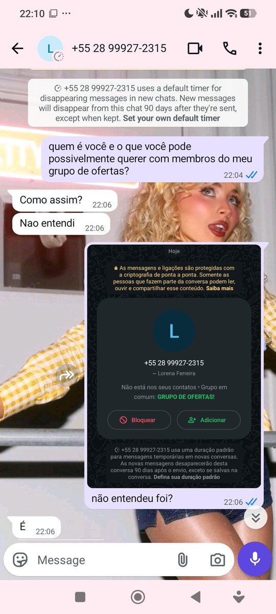 toddswing's tweet photo. Lamentável você fazer um grupo de ofertas para ter uma renda honesta, e as pessoas entrarem no grupo com o intuito de dar golpes. Essa pessoa entrou no grupo e escolheu o meu pai como alvo do golpe, por sorte, ele veio me perguntar se era minha amiga, fui confrontar e levei block https://t.co/jPN2sffdcw
