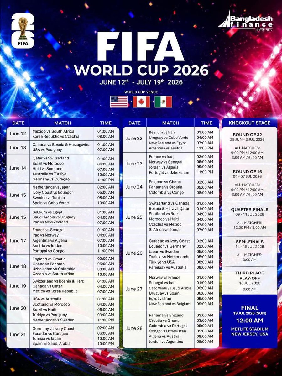 tech1747's tweet photo. Fifa World Cup 2026 time date https://t.co/Fx8KAHCwUw