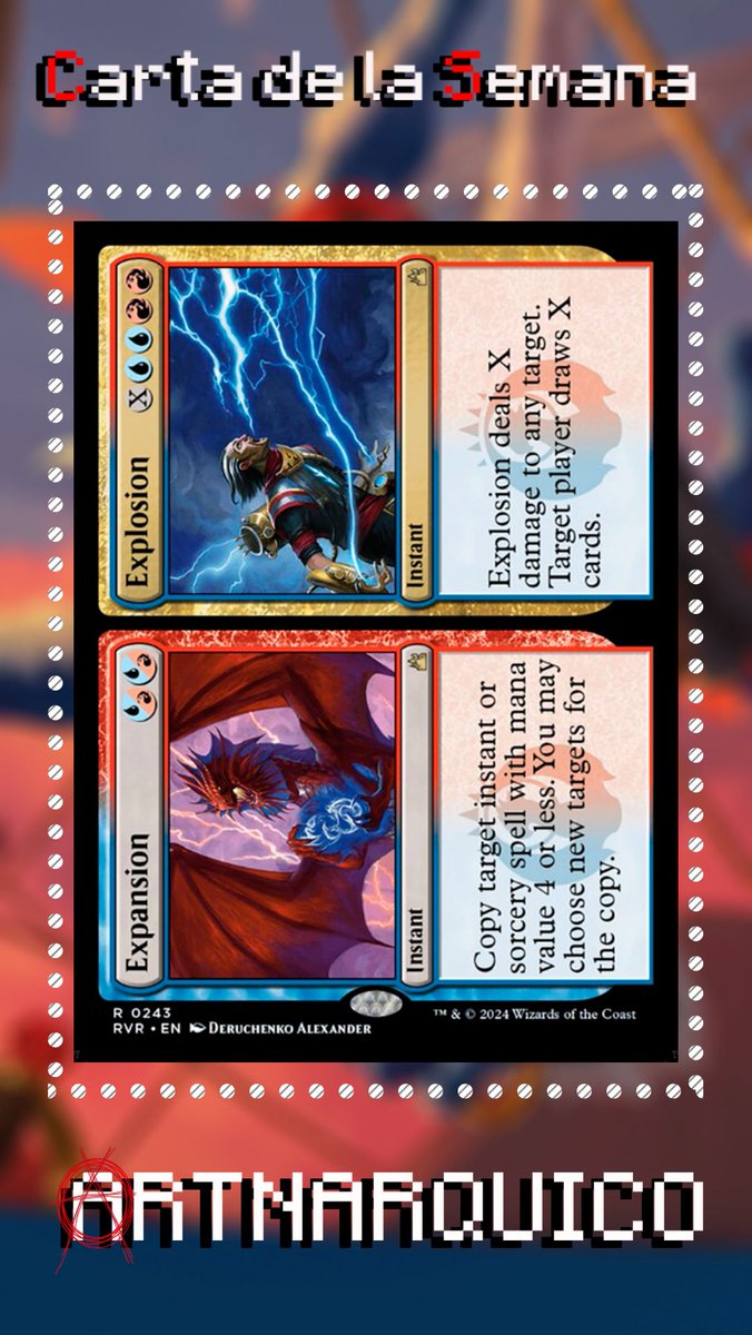 Manliotzilla's tweet photo. Hoy en la Carta de la Semana Expansion//Explosion
Una carta bastante útil, Expansion nos  sirve para copiar algún instantáneo o conjuro de coste 4 o menor, ideal para copiar nuestros hechizos y sacar ventaja de ello o también es muy útil para copiar counters y así defender 
1/3 https://t.co/6ev650opYK