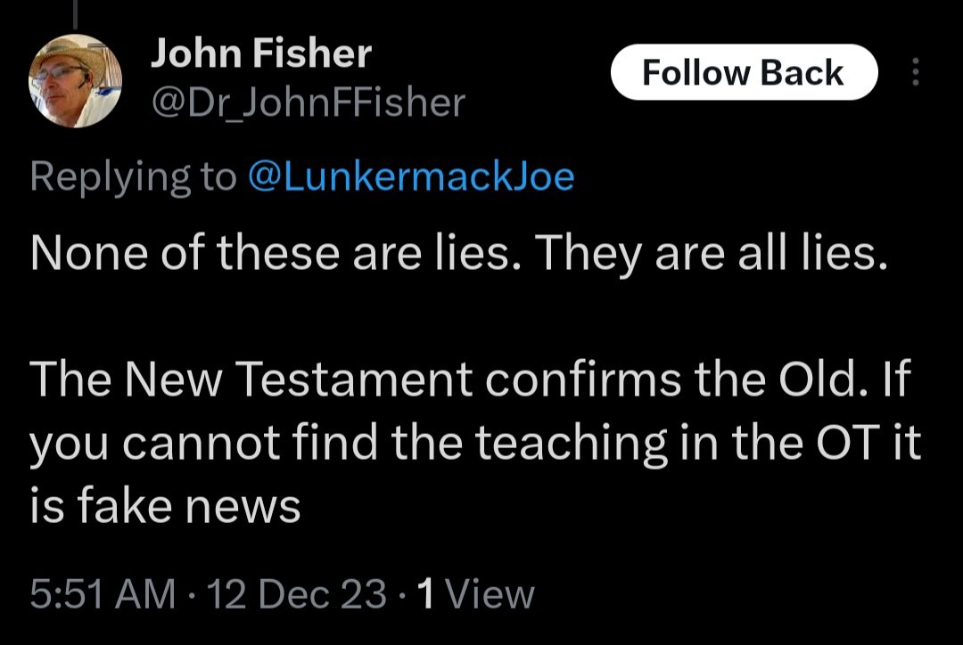 LunkermackJoe's tweet photo. @Dr_JohnFFisher You're either retarded, or possessed.

God's Word is much more than just the first 5 books.

But you reject the New Testament:
. https://t.co/Drt7s5SrrY