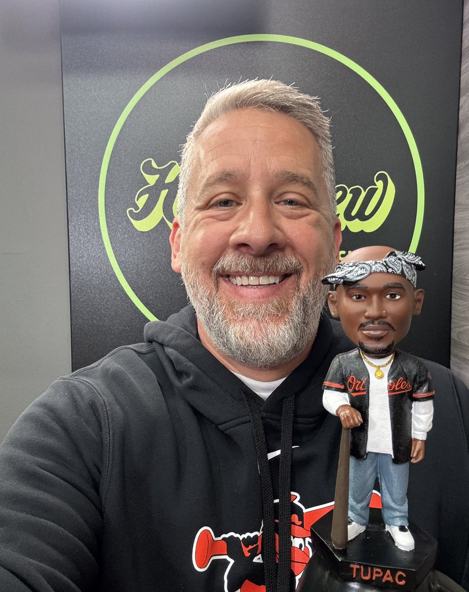 ryansickler's tweet photo. Props to the @Orioles for the Tupac Bobblehead! Thanks to the greatest mascot of all time, the @OrioleBird for flying it out to me! It’s a badass addition to the studio! https://t.co/afBORh275j