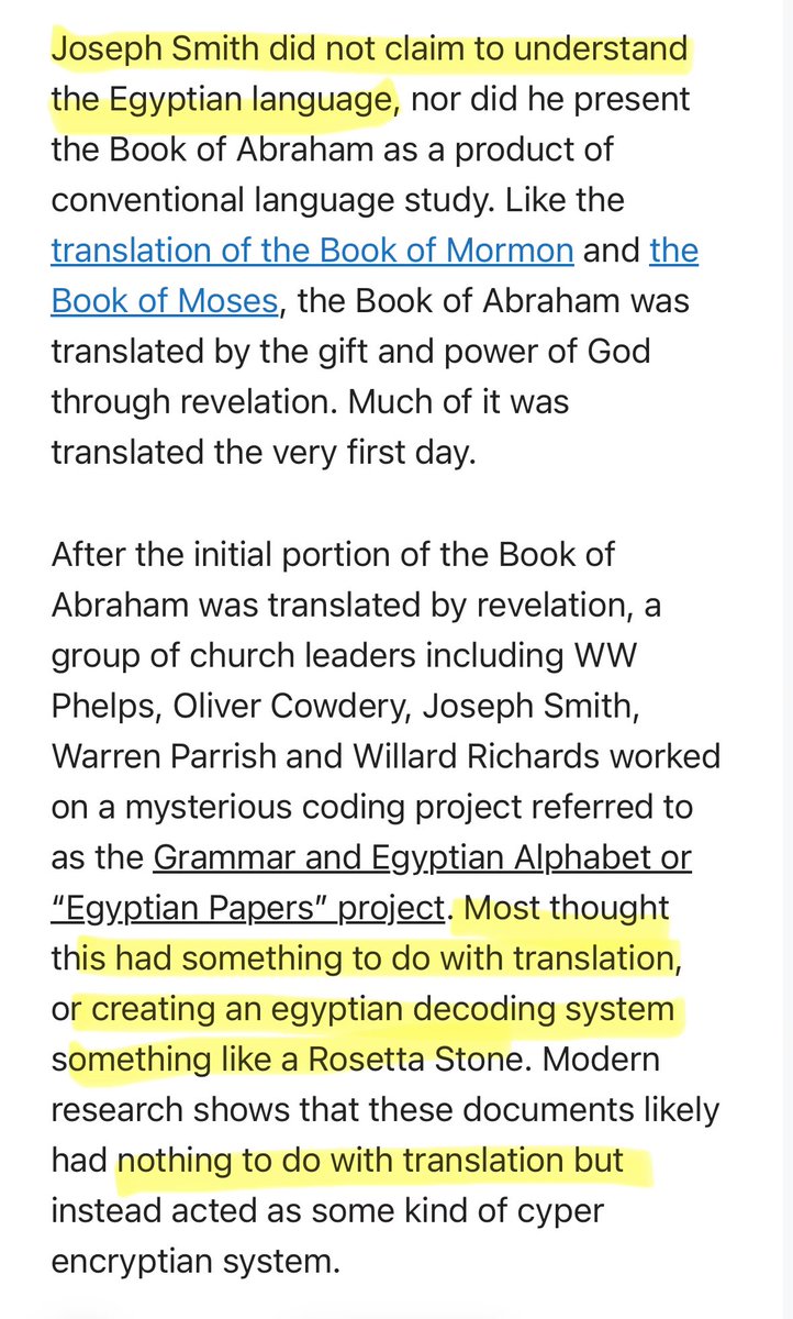 atarimoe's tweet photo. @DLCampanile @ThoughtfulSaint @KennyBurchard The article itself concedes that it’s not truly a translation… just another example of Smith staring into his hat and saying “This is what it says, trust me bro.”

Saying that this somehow means “there are multiple ways to translate Egyptian” is a bald-faced lie. https://t.co/IaOTnfIIZ6