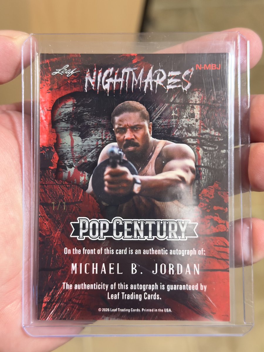 AYECE_G's tweet photo. By far one of my favorite cards that I own.

The 2026 1 of 1 Green Holofoil Michael B. Jordan auto from Leaf Metal Pop Century - Nightmares (From the 2025 film "Sinners")

#MichaelBJordan #Sinners #Autocard https://t.co/gyVQ0HZFxH