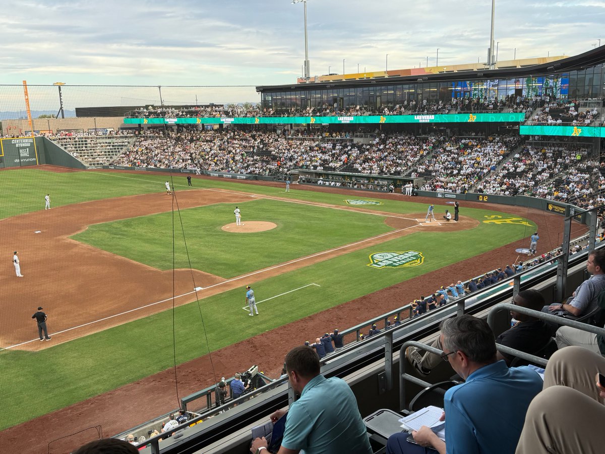 BNightengale's tweet photo. The Athletics and Brewers playing the first regular season game in Las Vegas in 30 years https://t.co/9AlnDxJveD