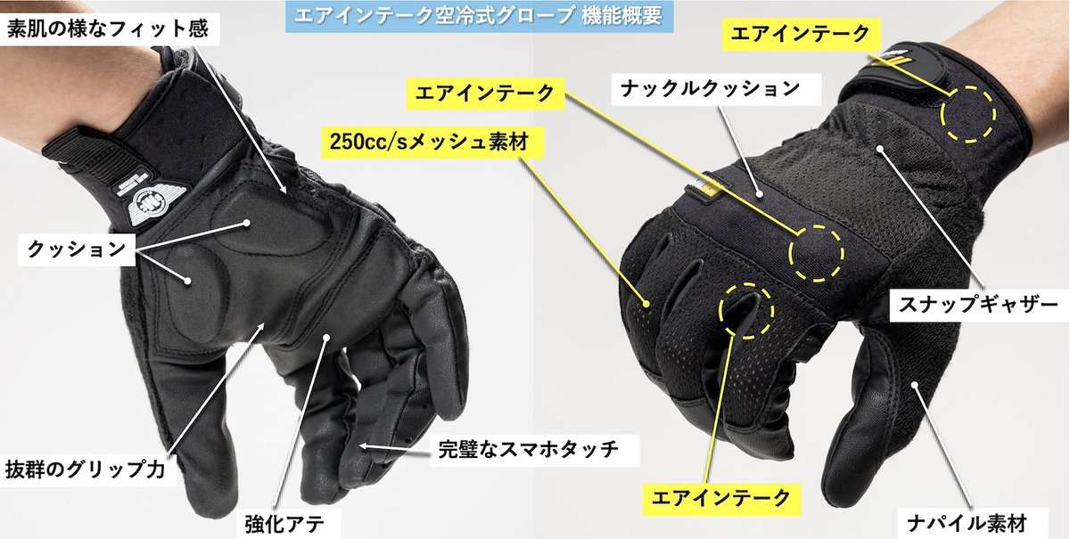2rinkan's tweet photo. 前作から圧倒的進化！
新作の「エアインテーク空冷式グローブ」は、今まで風が届かなかった拳や手首、指周りにも新機構インテークを搭載👍
走行風を“直接”内部へ流し込み、猛暑のライディングでも手元をドライで涼しく保ちます。
6/19(金)より全国の2りんかんで発売開始！
https://t.co/TdSESIvyFj https://t.co/SljIFTutck