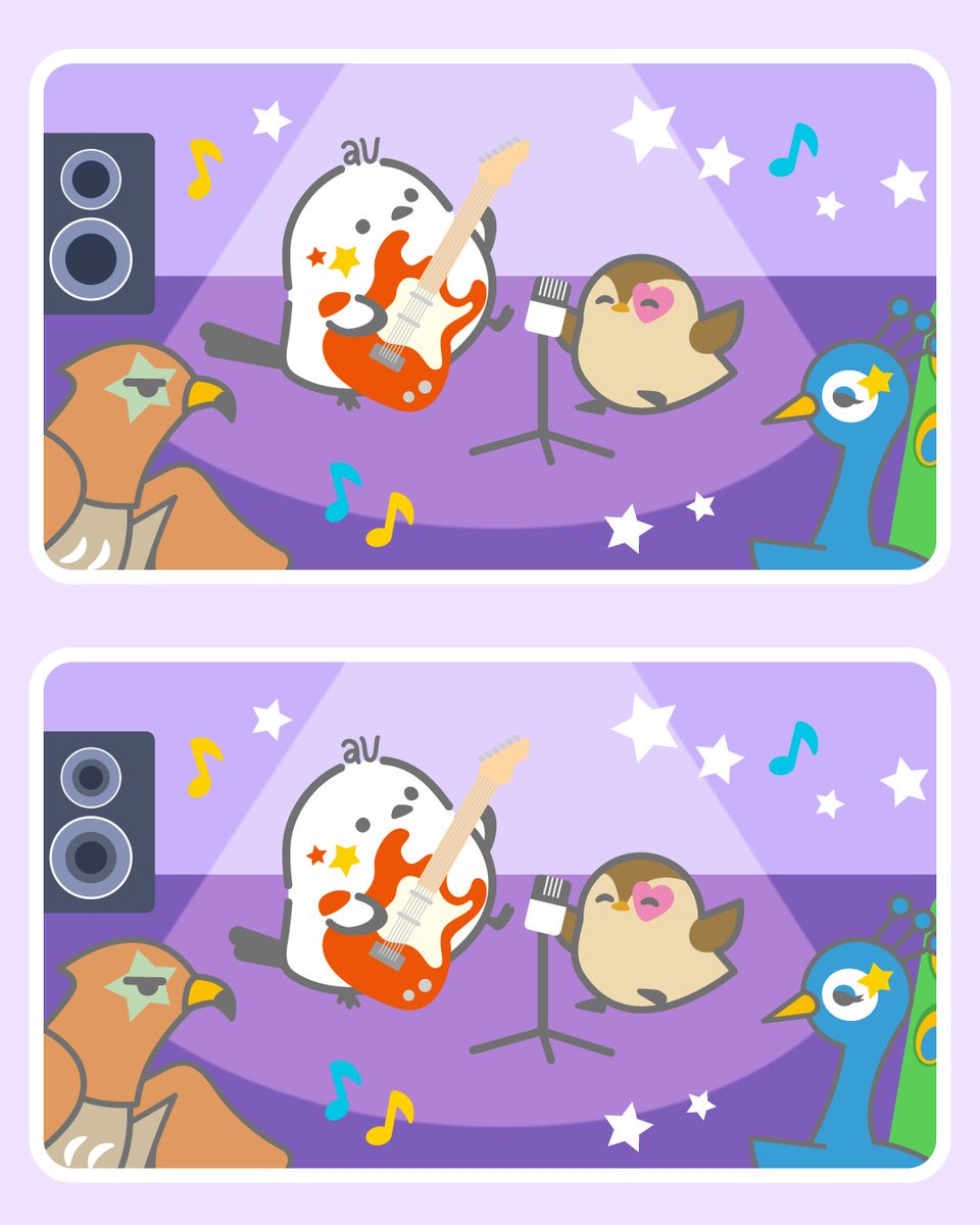 au_ena's tweet photo. 今日はロックの日🎸
間違い探しを作ってみたよ♪
6つの間違い、見つかりましたか～？🔍

答えは近日リプ欄に公開します✨
#間違い探し
#ロックの日 https://t.co/mL4UuVy9n4