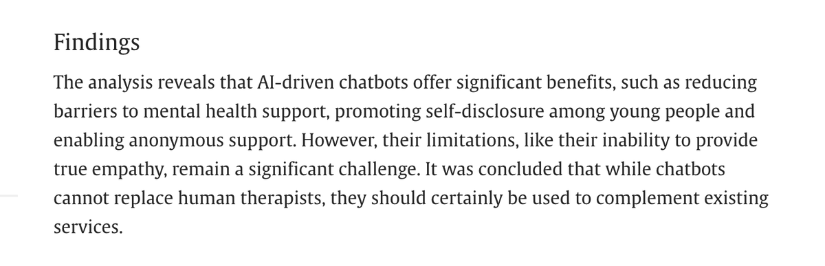 thirdvoice_io's tweet photo. AI therapy apps should complement mental health services, not replace them.
The goal is not “AI instead of therapy.”
The goal is: better support, more often, when people actually need it.