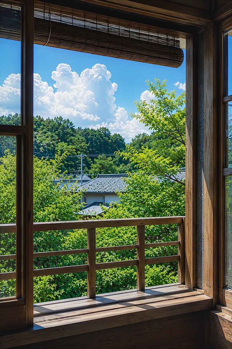 夏の窓辺時間 🌿☁️ 昔は普通に窓を開けられたけど、今は暑すぎてムリ