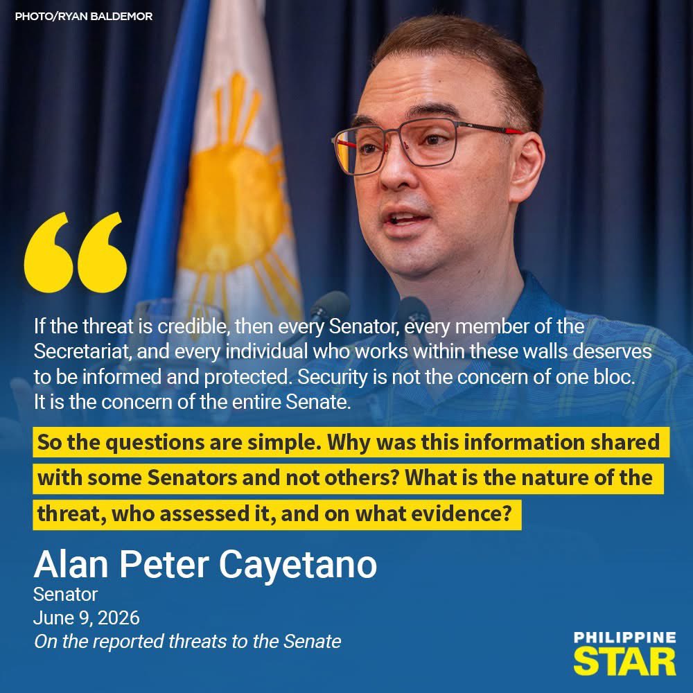 jesusfalcis's tweet photo. 🚨 Alan Pinocchio Cayetano: “Why was this information (of a security threat) shared with some Senators and not others?”

One, acting SP Win Gatchalian will cascade it to all of you.

Two, kung bahagi ka ng threat eh kelangan pa ba i-share pa sa iyo eh alam mo na?

Charot!

😂 https://t.co/PebLPdYkRq