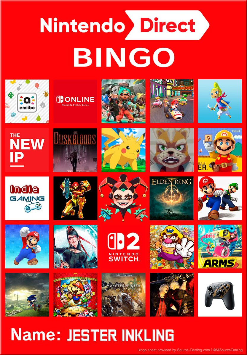 JesterInkling's tweet photo. А вот и Bingo для грядущего Nintendo Direct. Взял как свои домыслы/желания, так и ваши предположения из комментариев в телеграме! https://t.co/mmwJCykRYB