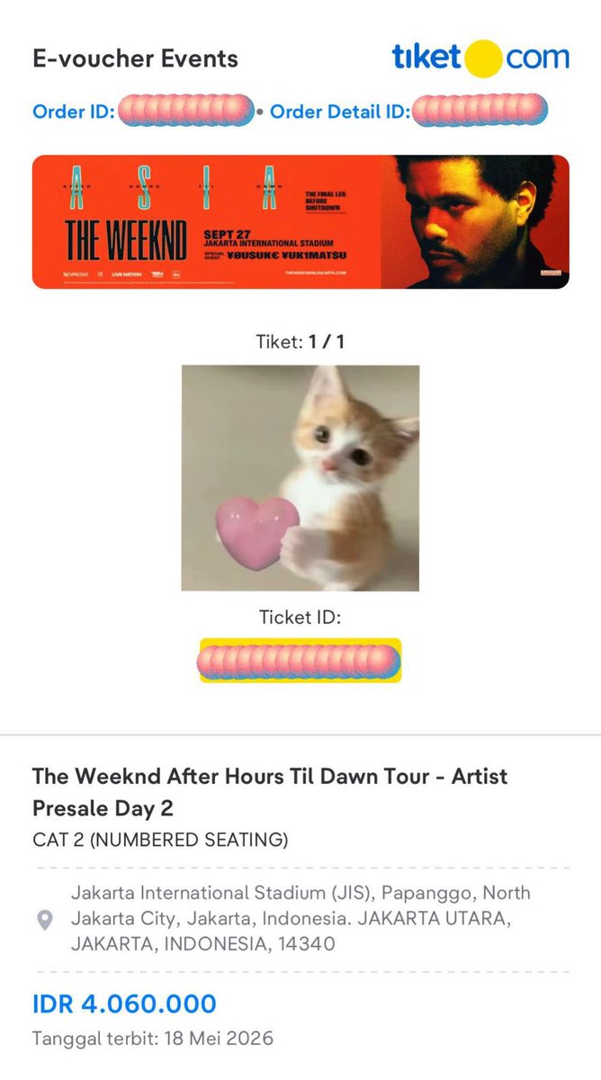 sooinlvv's tweet photo. WTS The Weeknd After Hours Til Dawn Tour in Jakarta

🎫 1 tix, Cat 2 Day 2
💵 4.243k

tag. sell tiket konser abel artist presale https://t.co/VYW9rSG9CO