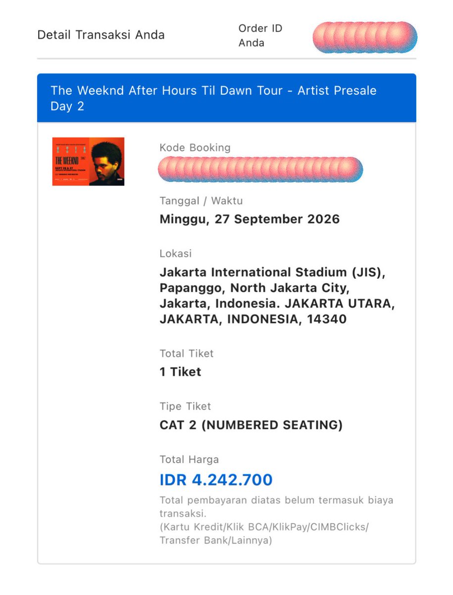 sooinlvv's tweet photo. WTS The Weeknd After Hours Til Dawn Tour in Jakarta

🎫 1 tix, Cat 2 Day 2
💵 4.243k

tag. sell tiket konser abel artist presale https://t.co/VYW9rSG9CO