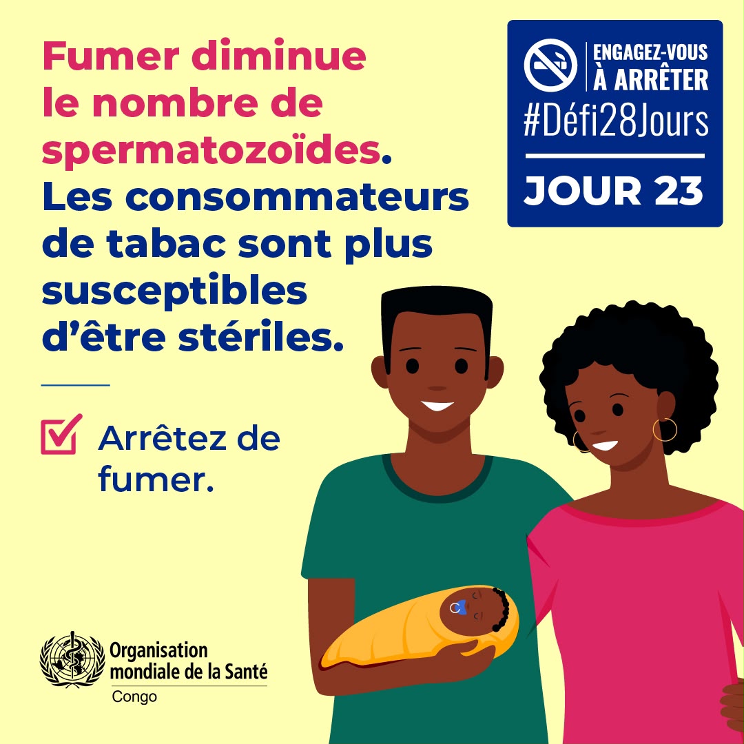 Djungle22's tweet photo. 🚭 Le tabac ne nuit pas seulement à votre santé, il peut aussi compromettre votre fertilité. Arrêter de fumer, c’est protéger votre avenir et celui de votre famille. Relevez le défi dès aujourd’hui ! 👨‍👩‍👧‍👦💙

#Défi28Jours #Jour23 #OMSCongo https://t.co/EfKI3dmvL0