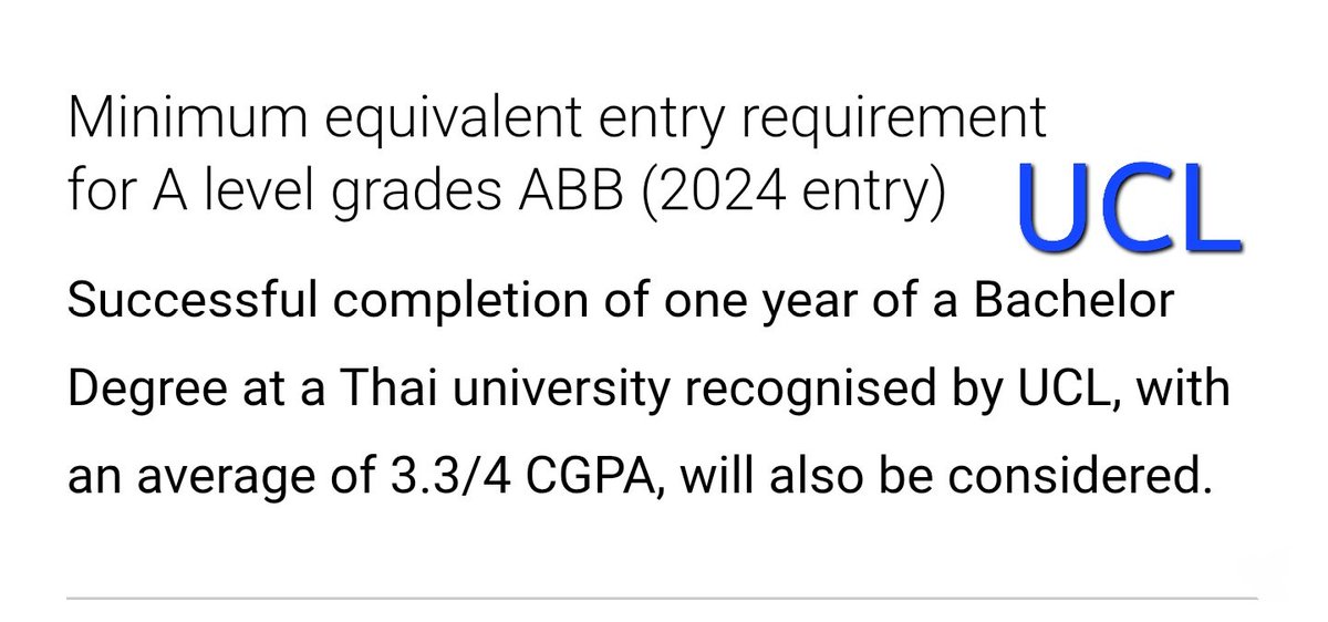 watchkzy's tweet photo. วุฒิ ม.6 ของไทย ไม่เพียงพอที่จะสมัครมหาลัยชั้นนำในอังกฤษ
เช่น Oxbridge, Imperial, UCL 
Oxbridge เขียนไว้บนเว็บเลยว่า ม.6 ไม่พอ
Imperial เขียนว่าวุฒิที่ไม่ได้เขียนไว้บนเว็บ  คือใช้สมัครไม่ได้
UCL เขียนชัดเจนสำหรับประเทศไทยต้องเรียนจบปี 1 ในมหาลัยไทยที่เค้ายอมรับ และได้เกรด 3.3 ขึ้นไป