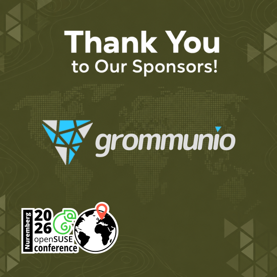 openSUSE's tweet photo. Thank you to @grommunio for sponsoring the #openSUSE Conference 2026! Your commitment to #opensource communication and collaboration tools strengthens the entire community. https://t.co/BgY1Tc38N3 https://t.co/xw3ljSyfmK