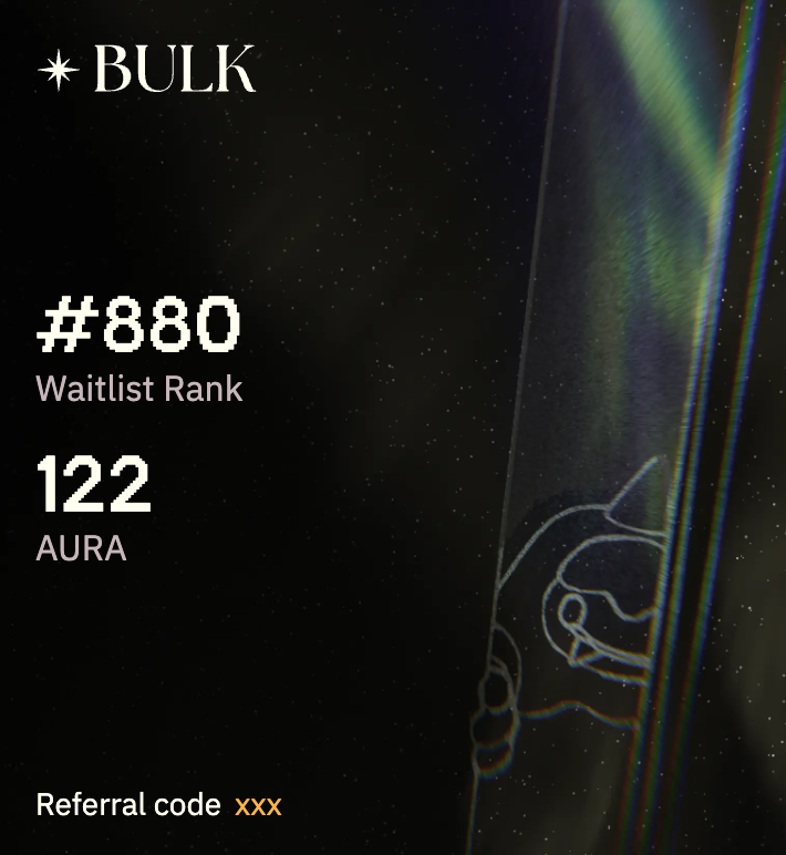WebProff's tweet photo. No aura?

Use code 'xxx' to start auramaxxing and move up the @bulktrade mainnet waitlist https://t.co/SAulpUYsdm https://t.co/C5NOv2khqg