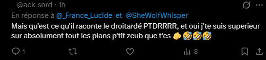 _France_Lucide's tweet photo. "chez LFI on est pour la liberté d'expression et le respect"

Aussi les militants de LFI et de l'extreme-gauche quand tu as un avis différent: insultes, nazis et menace de mort https://t.co/A5XCqEi4DY