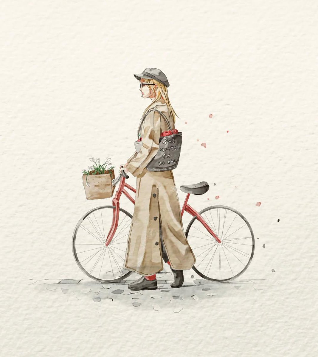 Watercolor Fashion Sketch with Bicycle