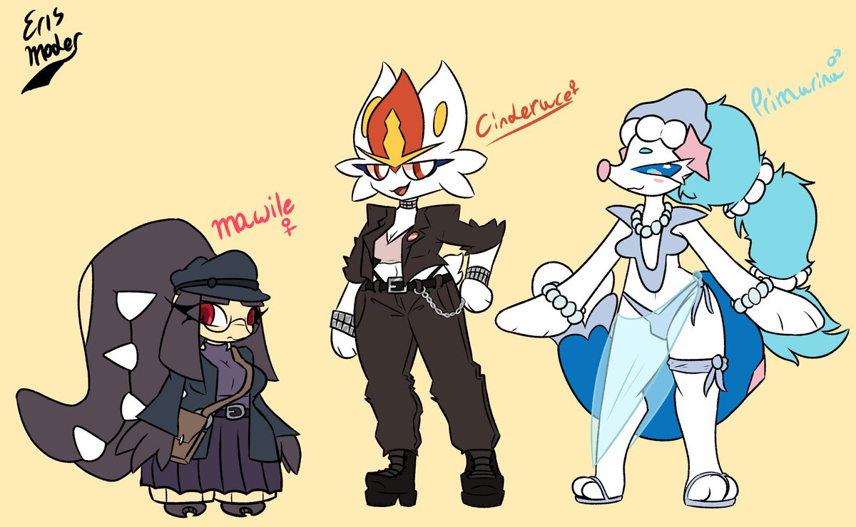 erismoder's tweet photo. Outfits for my favs lol.
#Mawile #Cinderace #Primarina https://t.co/C5dJjv0xjc