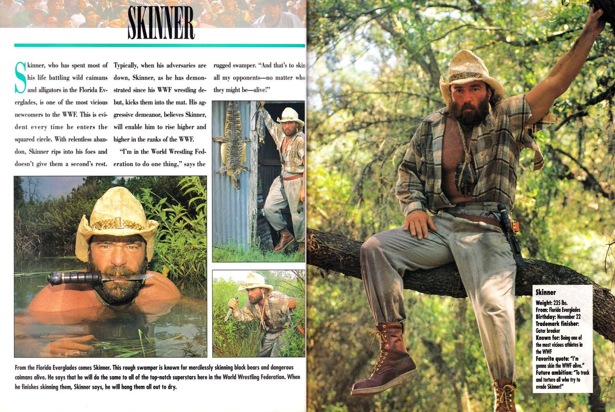 WWFWrestling1's tweet photo. Profile of Skinner from the 1991 WWF Superstars VI Magazine! 🐊 #WWF #WWE #Wrestling #Skinner https://t.co/fZehJ8pA3u