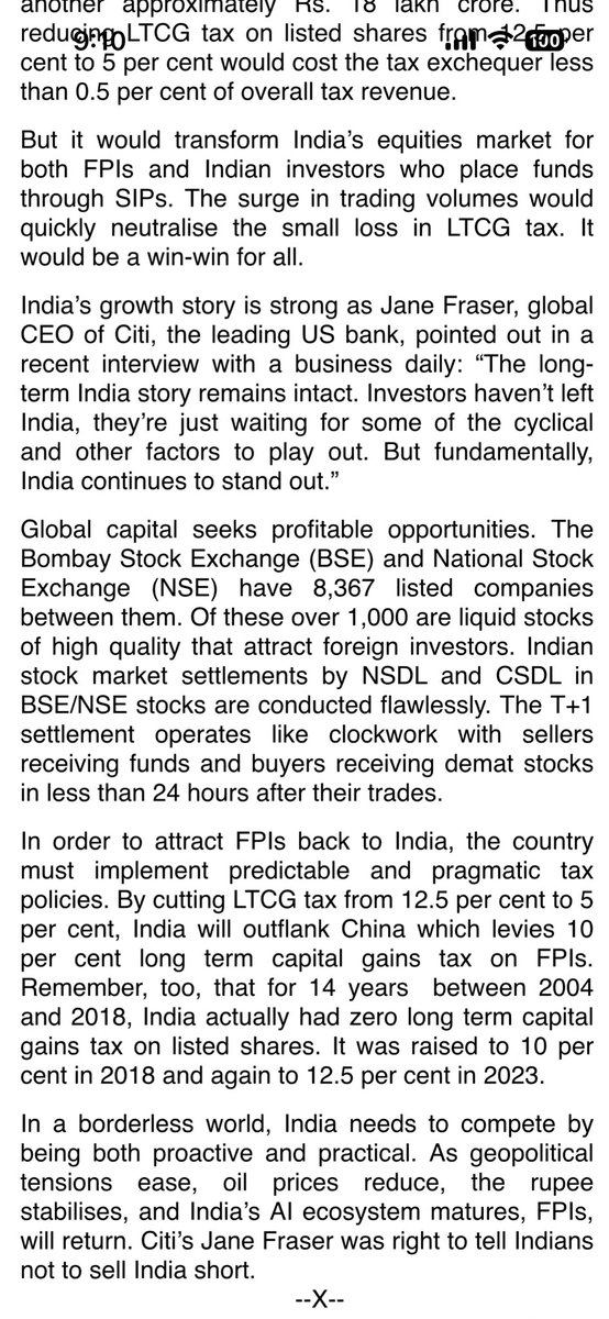 MinhazMerchant's tweet photo. Govt’s recent cuts on long term capital gains tax (LTCG) for #FPIs on G-secs is too little, too late. INR remains weak.

Be bold—cut #LTCG for both FPIs &amp; Indians from 12.5% to 5%. Will cause 0.5% loss in overall tax revenue but fire up #FPIs &amp; defend INR. My @DainikBhaskar op-ed https://t.co/IHzZ3AqpVl