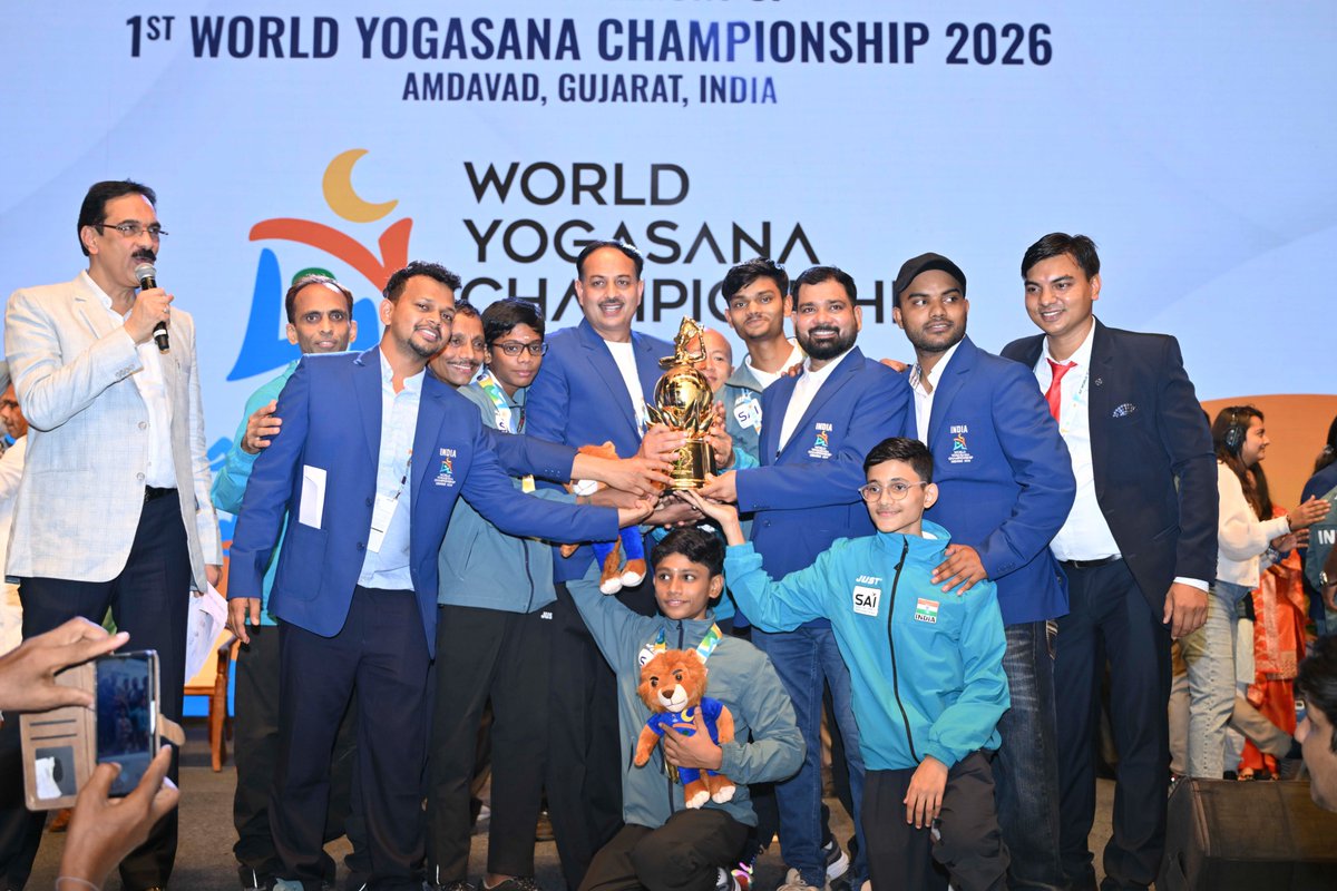 yogasanabharat's tweet photo. Woke up as World Champions😍🇮🇳🏆

Has the win sunk in yet, India!?

@WorldYogasana @UditSheth @DrJaideepArya @SanjayMalpani20

#AshramtoArena #1stWorldYogasanaChampionship #YogasanaBharat #YogasanaSport #Amdavad2026 https://t.co/1fkcKj0Vzr