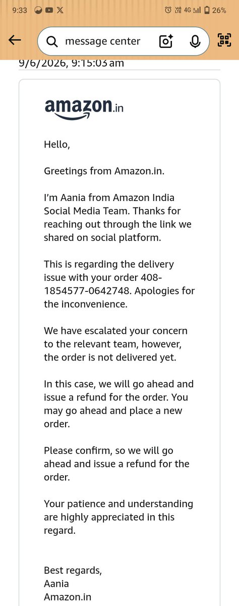 santoshbadalsit's tweet photo. @AmazonHelp @amazonIN @AmazonHelp @AmazonUK After filling request from Amzon team say for refund process. after 4 days ask for refund why.what is the main reason, I not get any response call or Email In 4 days only give fake answer. https://t.co/0tgcReoVcY