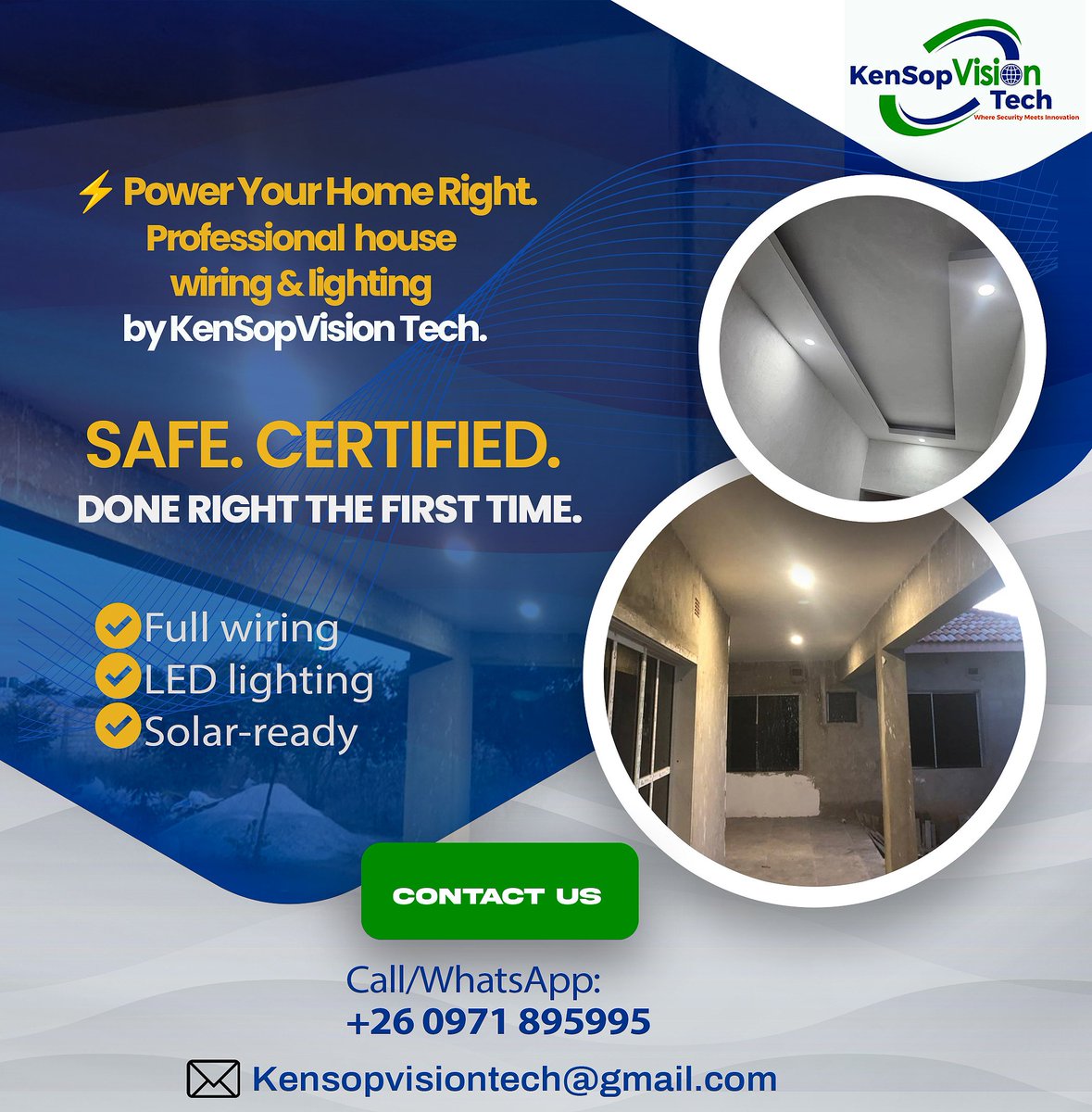 fnonde's tweet photo. Power ☀️, security 📹, gate motors 🚪, &amp; house wiring ⚡ – all from one certified team.
Solar &amp; non-solar options. Zambia only.
📞 +260 971 895995
🔗 kensopvisiontech@gmail.com
@KenSopVision https://t.co/G8Cs4G4LxE