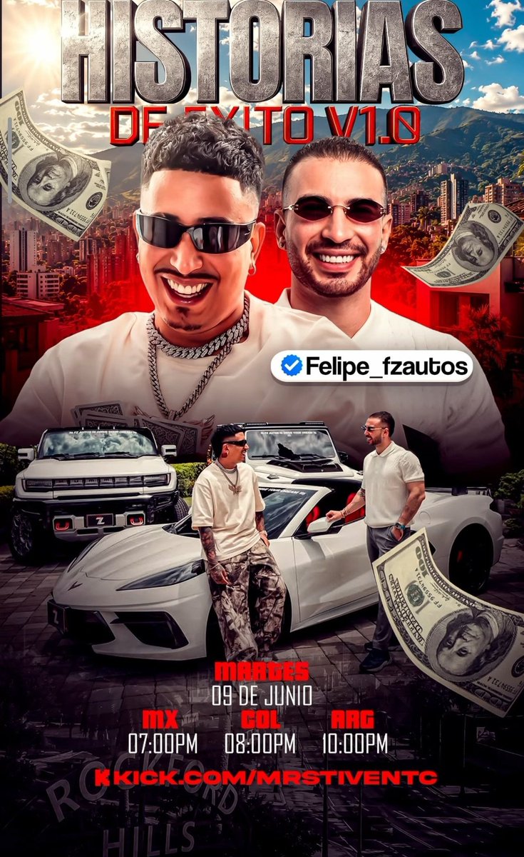 Stand_by199's tweet photo. HISTORIAS DE EXITO V1.0 FT. FZAUTOS🍷 

MARTES 09 DE JUNIO 📅 

🇲🇽 México — 7:00 P.M  
🇨🇴 Colombia — 8:00 P.M  
🇦🇷 Argentina — 10:00 P.M  

📺 En vivo por: https://t.co/zRTVElvw70 https://t.co/NasBBQ4YBa
