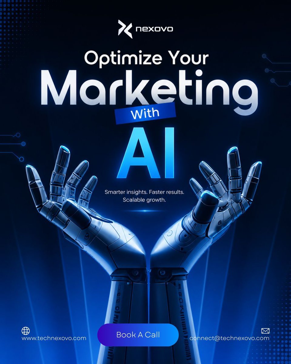 nexovo_tech's tweet photo. Caption: The future of marketing belongs to businesses that combine human creativity with AI-powered precision.

CTA: Ready to turn data into decisions and campaigns into growth? Let's build your AI-powered marketing advantage.

#AIMarketing #MarketingStrategy #DigitalGrowth https://t.co/CgOchhf3mu