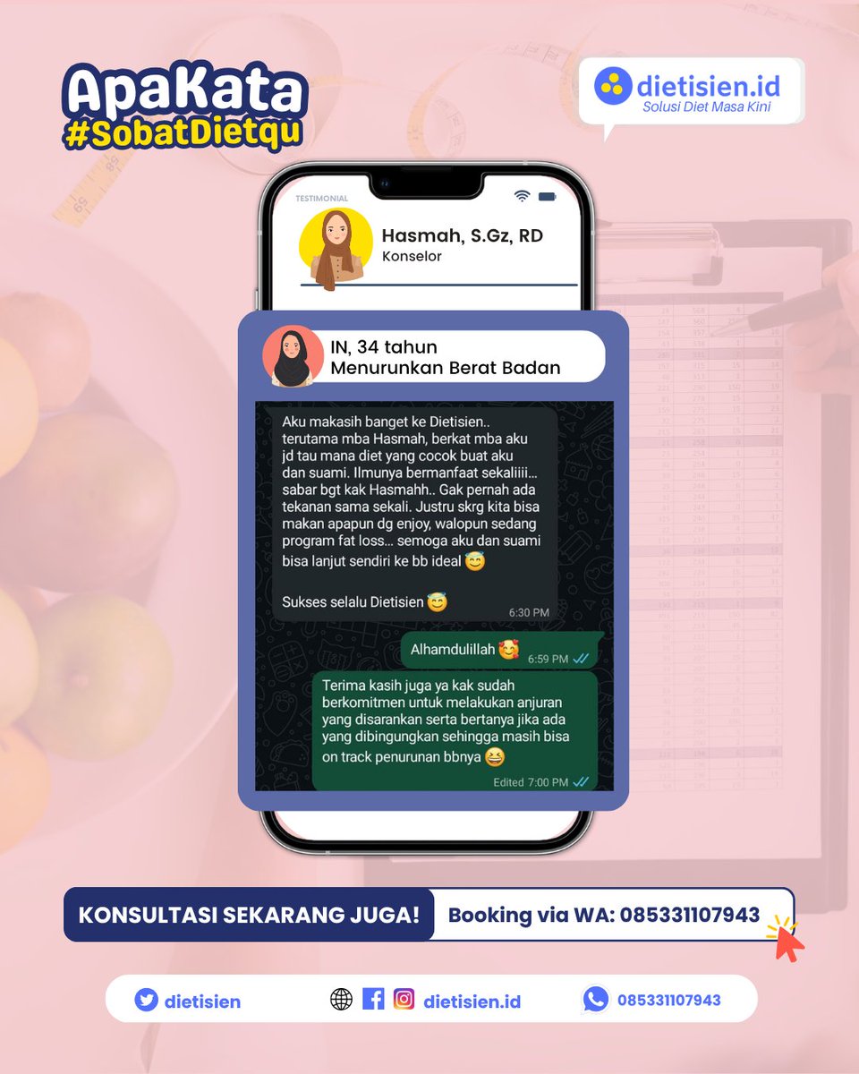 dietisien's tweet photo. Masih ragu mau konsultasi gizi di https://t.co/mIfmiY3089? 

Yuk kita simak apa kata klien kami yang telah mengikuti konsultasi diet bersama dietisien kami! 😊 https://t.co/W0e4j4wxLH