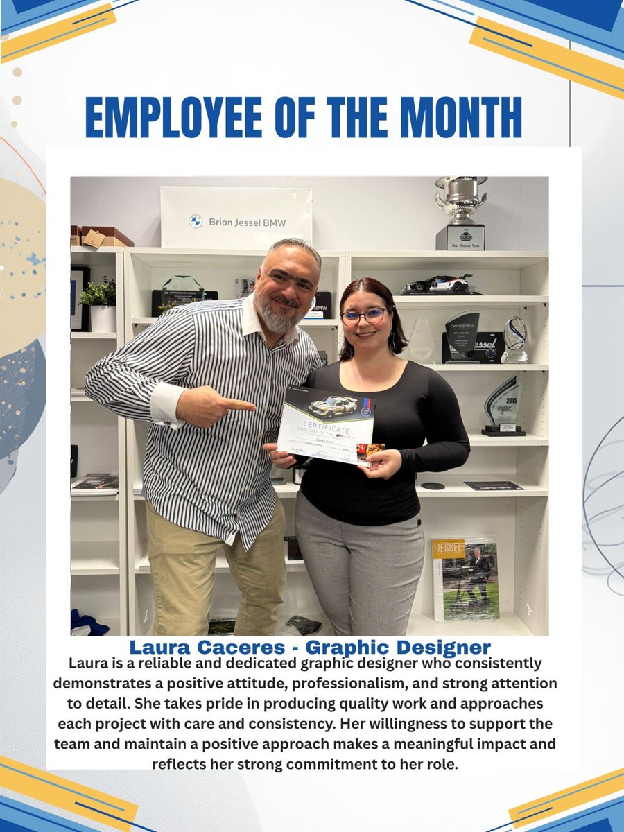 MagazineEnt's tweet photo. 👏 Employee Spotlight 👏

Congratulations to Laura Caceres on being recognized as Employee of the Month at Brian Jessel BMW!

This recognition reflects Laura’s dedication, professionalism, and commitment to delivering excellence every day. https://t.co/HjX7dzzMP4