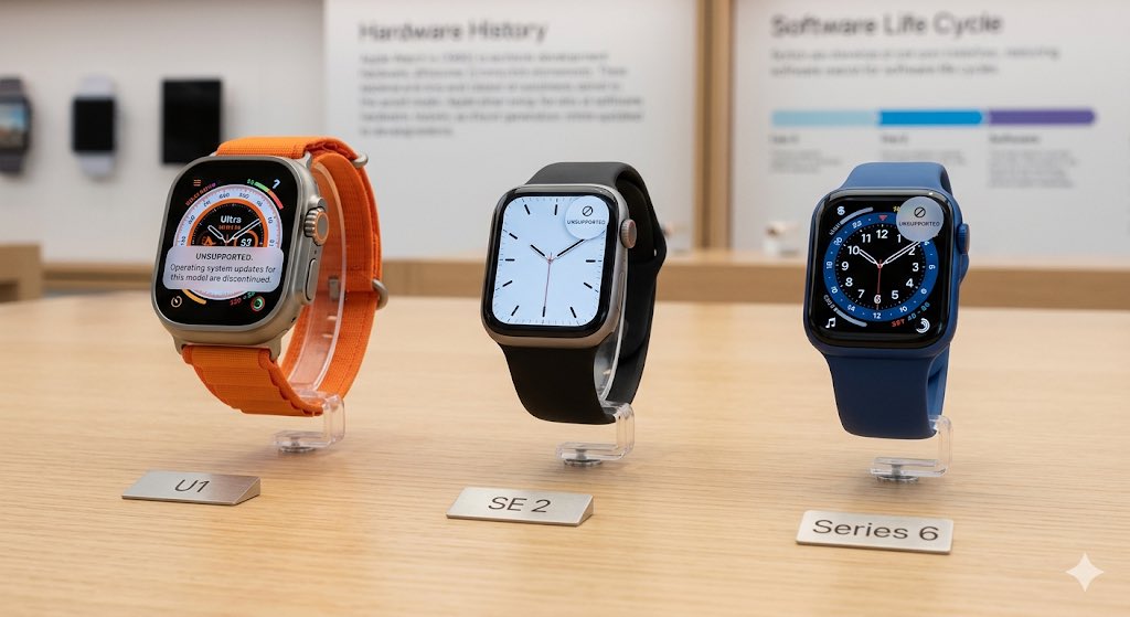 apple_inte's tweet photo. Apple dropping watchOS support for Series 6, 7, 8, Ultra 1, & SE 2 makes total sense tech-wise.
All used the S6-S8 architecture, based on the ancient iPhone 11 (A13) efficiency cores. They couldn't even run true 64-bit pointers, relying on a compromised 32-bit memory hack (⁠arm64_32⁠) to save RAM. It was a massive bottleneck.
But the user frustration is 100% valid. Dropping support for an $800 Ultra after barely 3 years is a brutal look. 🧵
