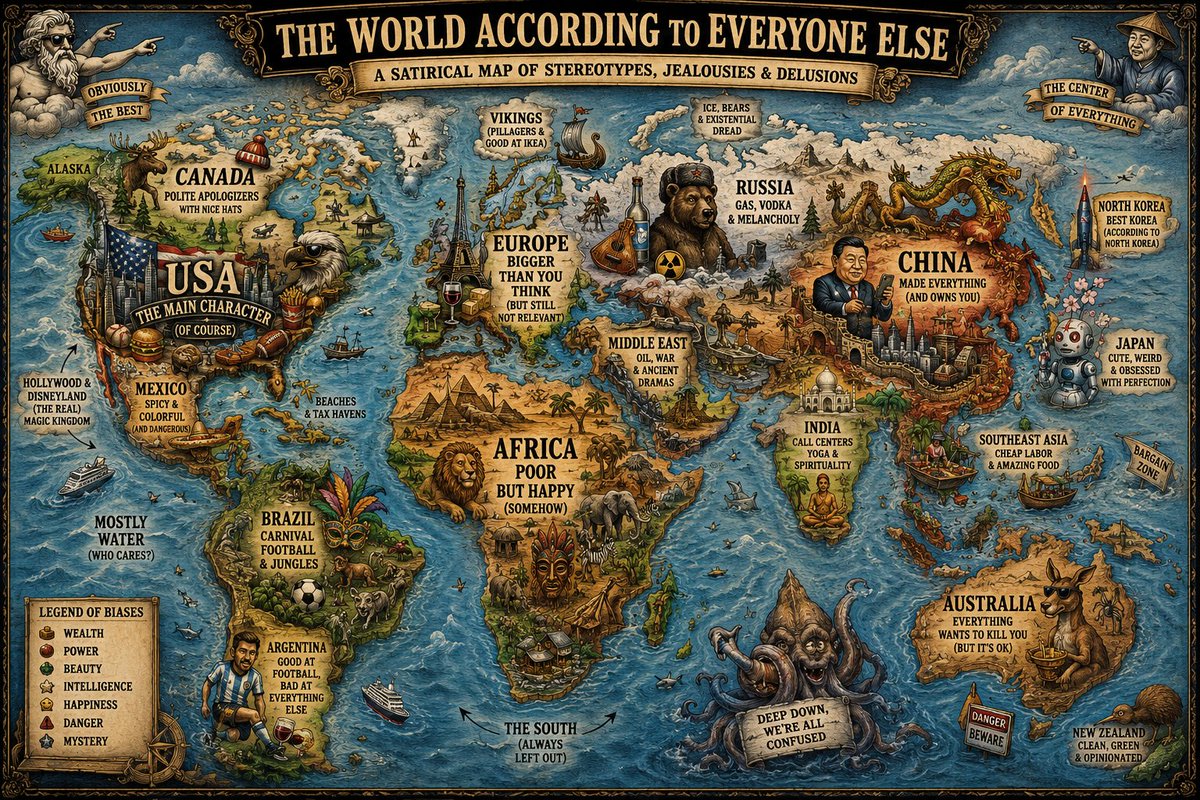 CZcaZecz's tweet photo. New World Map!!* The World according to everyone Else #map https://t.co/OY95HvMYkT