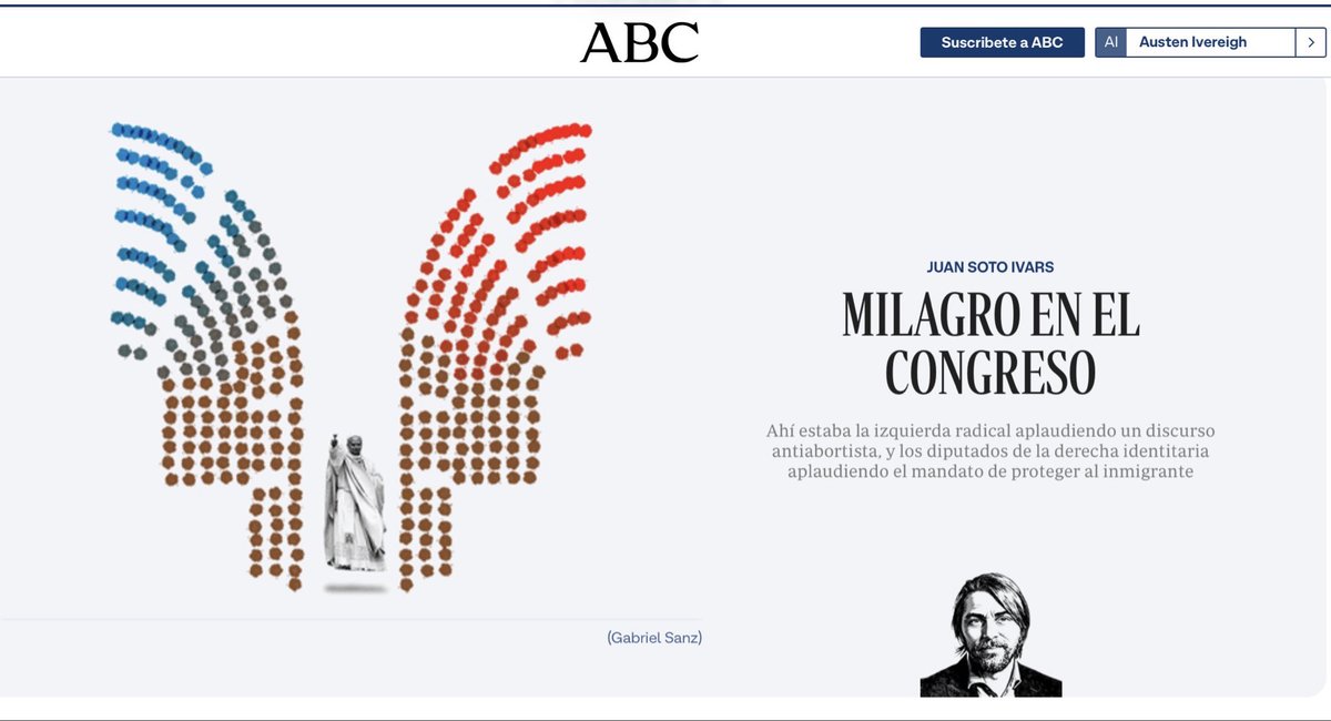 austeni's tweet photo. Both of Spain’s leading newspapers, @el_pais and @abc_es, use the same headline — “miracle in Congress” — to describe rapturous reception of Leo’s address yesterday to the Cortés, despite challenges to both left and right. And say the 7-minute applause is unprecedented. https://t.co/zJ1AnydLeO