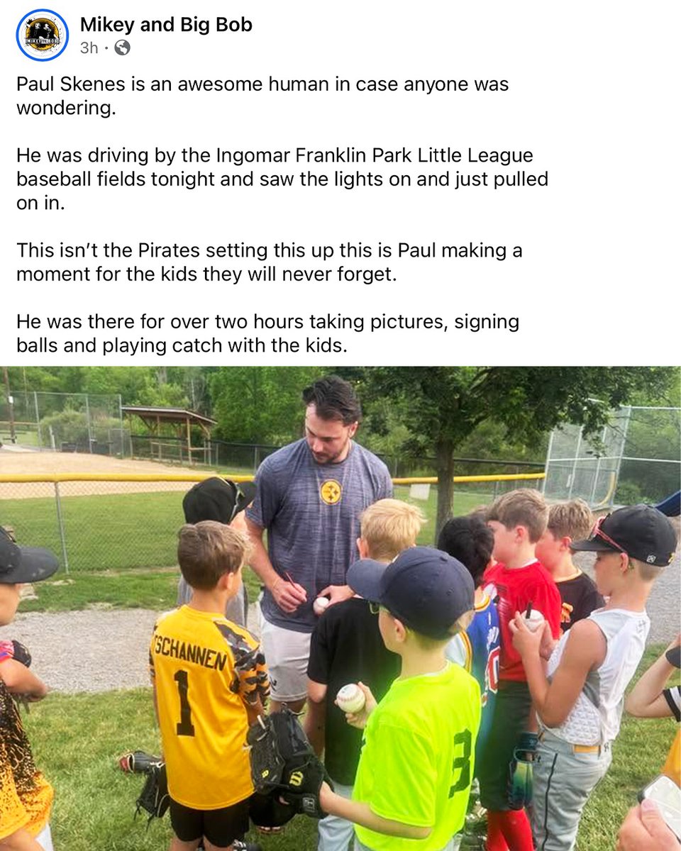JomboyMedia's tweet photo. Paul Skenes saw the lights on at a Little League field and stopped to hangout for over two hours

(via @FSBigBob) https://t.co/6tOOrnDMbp