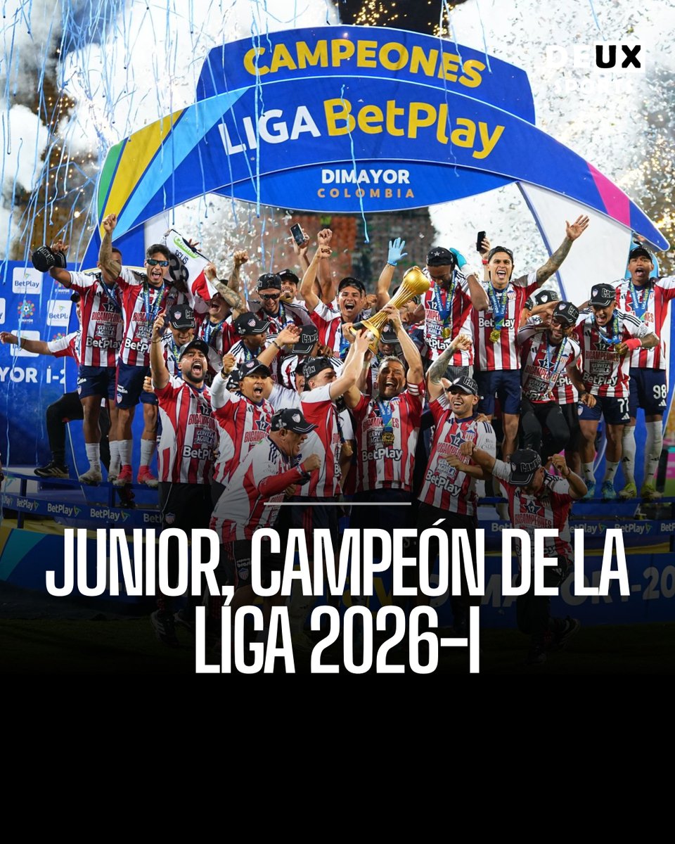 DeuxSports's tweet photo. 🇨🇴⚽️ Junior de Barranquilla, campeón de la Liga BetPlay 2026-I.

🦈 Los tiburones vencieron  3-1 global a Atlético Nacional en el estadio Atanasio Girardot

🏆 Junior llegó a 12 títulos ligueros y se convierten en el cuarto del FPC con más trofeos https://t.co/LjJufO4q2f