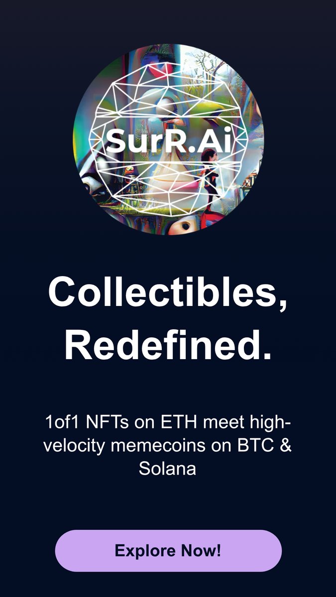SurRNFTs's tweet photo. Having established expertise in non-fungible tokens (NFTs), https://t.co/dF6rSk0xHW now expands into fungible digital assets, including memecoins on the BTC & Solana blockchains, alongside physical & digital arts. Explore Now!
#Web3 #Crypto #DigitalArt https://t.co/wX2TrnMfPJ