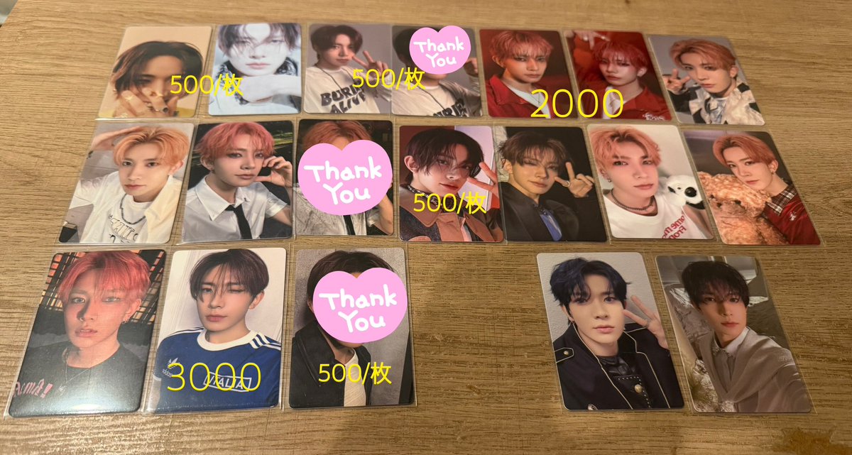 narumin_73's tweet photo. ENHYPEN ヒスン 買取
🇨🇳yzyヨントン～ラキドロ系まで

🎀金額の記載がないもの⇒1000/枚

🎀PayPayor銀行振込○
     🇯🇵国内配送のみ可能

🎀5枚以上送料負担無し

 #ENHYPEN買取 https://t.co/V3SfCEv00r