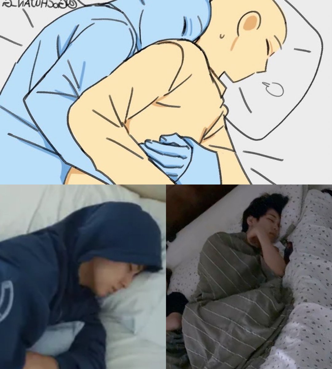 yukowonjeon's tweet photo. Convinced this is how MinWon cuddle in their household. Notice how Exhibit M naturally spoons a pillow to his chest and how Exhibit W curls up to be a perfect small spoon size… in this TedTalk I will continue to explain at length how—☝🏻🤓 https://t.co/jlGgSF0W6E