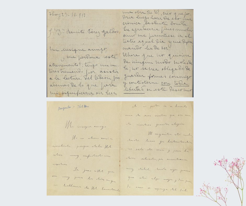 Hispana_roai's tweet photo. 📰#TalDíaComoHoy en 1894 nació Margarita Nelken, escritora, crítica de arte y política española.
✍Mantuvo una estrecha relación con intelectuales de la época, como Benito Pérez Galdós, con quien se carteó a principios del XX.
Mostramos algunas de las misivas que de la #BVPB. https://t.co/blWJypR9bg