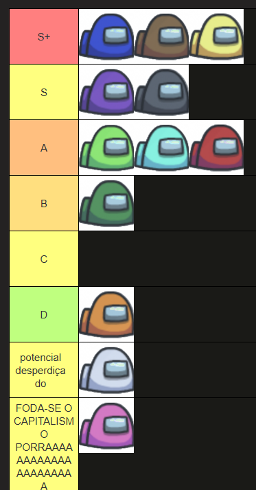 Epi_Kln's tweet photo. assisti Among Us com @pepsicolassssss, @belphescia, @Ohaikou2 e @Miicaake
tierlist objetiva dos personagens aq https://t.co/YlkyWo0aER