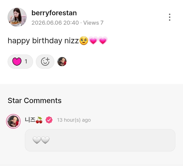 tiger_xin_news's tweet photo. #Nizz (⁠◍⁠•⁠ᴗ⁠•⁠◍⁠)⁠✧⁠*⁠。 #Plus_Chat #update(08.06.26)~~
(Nizz commented on a Ready's post)

🩷~ happy birthday nizz🥹💗💗

🐰~ 🤍🤍

#XIN #NIZZ https://t.co/qOpHzkcOaM