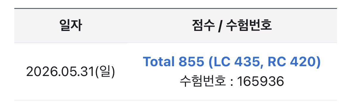 beans_archive's tweet photo. 토익 시험 3일 전에 접수하고 이틀 공부해서 855점 맞기 성공🤟 https://t.co/AOLt8YbR6D